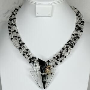 Black Clear Beaded Multi-Strand Arrow Pendant Statement Necklace ✨